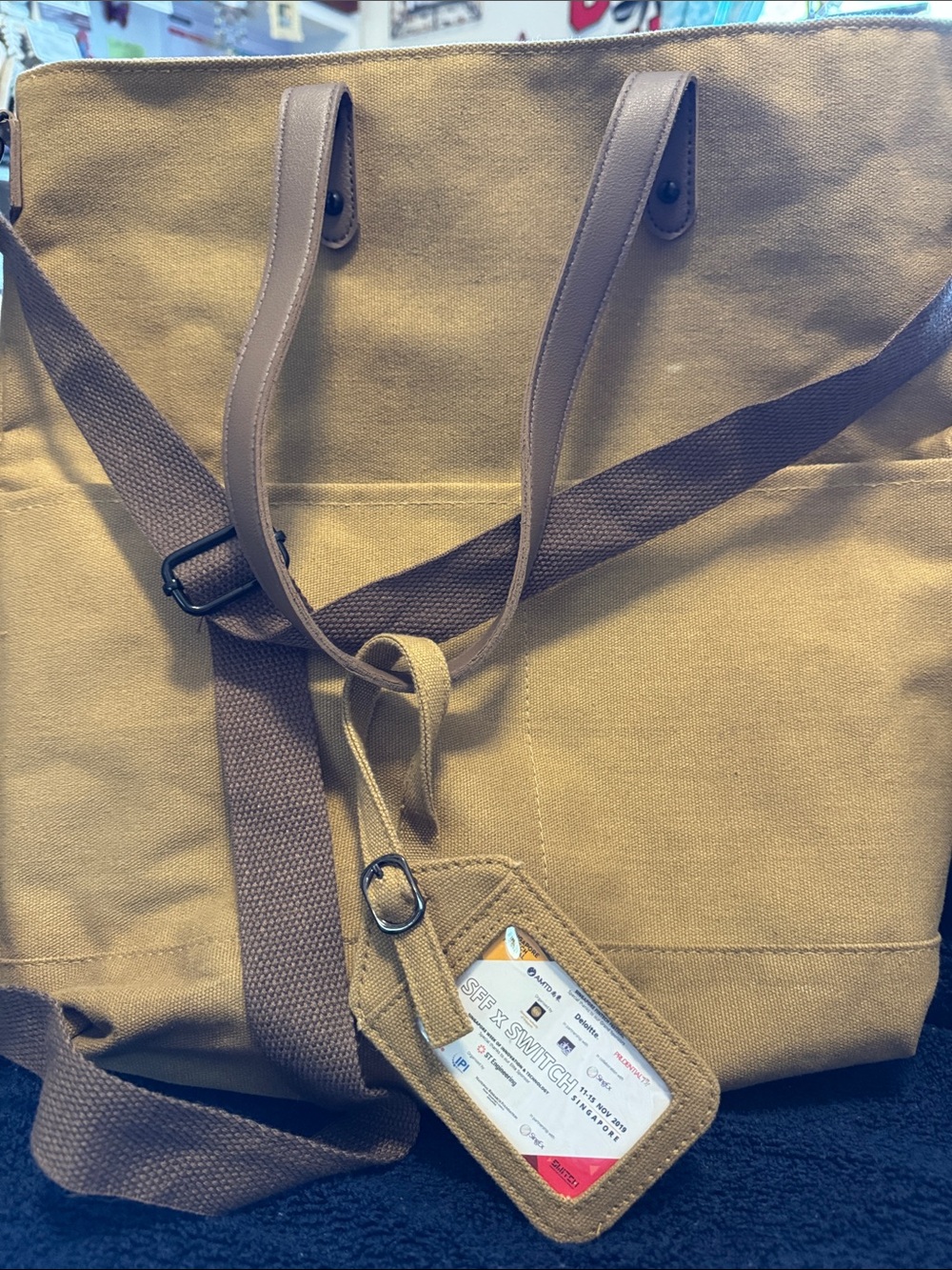 Men's Canvas Tote Bag in Tan with Adjustable Strap